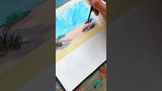 Easy gouache beach landscape painting tutorial for beginners (tutorial by Sarah Burns)