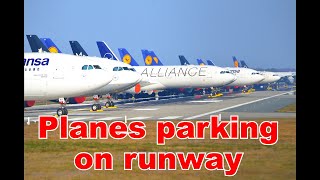 Lufthansa planes parking on runway at airport 🇩🇪 Frankfurt EDDF FRA