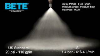 Axial Whirl, Full Cone Spray Nozzle: BETE MaxiPass 1000M