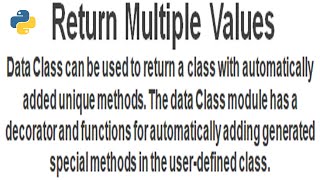 Returning Multiple Values in Python | Using Object, Tuple, List, Dictionary and Data Class Module