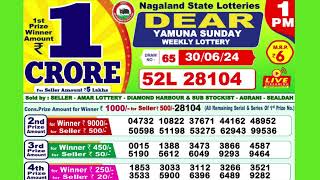 DEAR YAMUNA SUNDAY WEEKLY LOTTERY TODAY RESULT 1 PM 30/06/24#latest lottery result