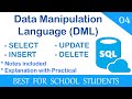 4. What is Data Manipulation Language in SQL? Using SELECT, INSERT, UPDATE, DELETE commands in MySQL