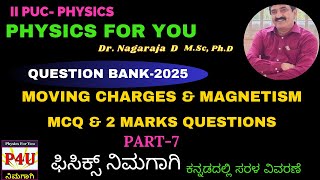 MCQ and 2 marks question and answers Moving charges and Magnetism – II PUC in Kannada