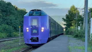 汽笛を鳴らして東滝川駅を通過するラベンダー編成特急フラノラベンダーエクスプレス［@JR北海道根室本線］ #JR北海道 #根室本線 #臨時特急 #フラノラベンダーエクスプレス #通過 #汽笛