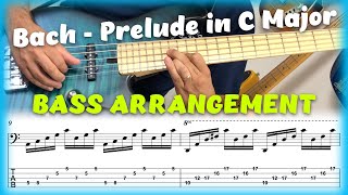 J.S.Bach - Prelude in C Major - Preludio in DO Maggiore - Bass Arrangement  (with score and tab)