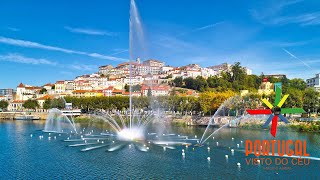 Coimbra aerial view - University tower - Cybernetic fountain - 4K UltraHD