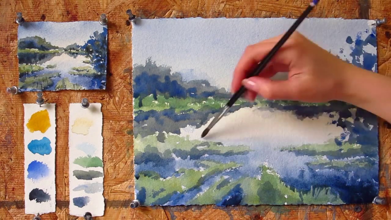 Intermediate Step By Step Watercolor Tutorial: Painting A Lake - YouTube