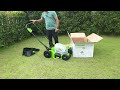 รีวิวแกะกล่องรถตัดหญ้าแบบเดินตาม greenworks 40v new model