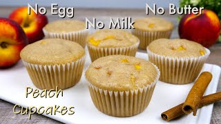 Super Moist Peach Cupcakes | No Egg No Milk No Butter Cake | ASMR Cooking