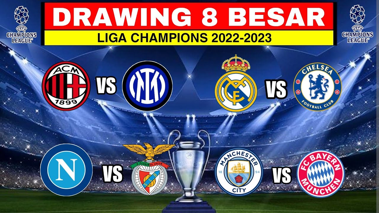 DRAWING 8 BESAR LIGA CHAMPION 2023 | Real Madrid Vs Chelsea, AC Milan ...