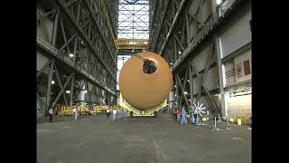 STS-134: External Tank Unloaded from Barge and moved to Vehicle Assembly Building