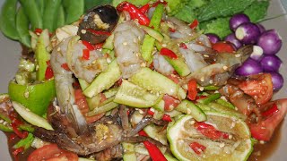 ส้มตำแตง ปลาร้า น้ำปู กุ้งสด หมี่ลวกคะ | Eating Cucumber Salad with Raw shrimp