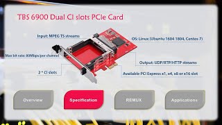 TBS6900 DVB Dual CI PCI-E Card supporting select and remux particular channels to be decrypted.