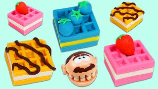 Feeding Mr. Play Doh Head Waffle Desserts | Fun & Easy DIY Play Dough Arts and Crafts!