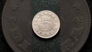 5 Dinar 1963, Old Coin, Yugoslavia.