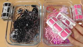 Mixing”Black VS Pink” Eyeshadow and Makeup,parts,glitter Into Slime!Satisfying S