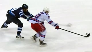 Kreider skates by Byfuglien and dekes Pavelec