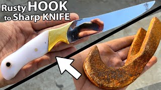 Turning a Rusty Steel HOOK Into a SHARP Hunting KNIFE