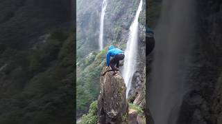 India's Most thriller😳 waterfall | #climbing #adventure