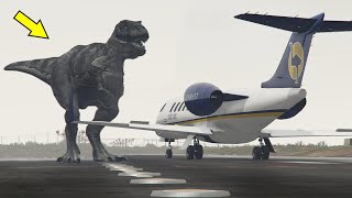 Dinosaurs Attack The Airport In GTA 5 (Plane Taking Off And Emergency Landing On The Beach)