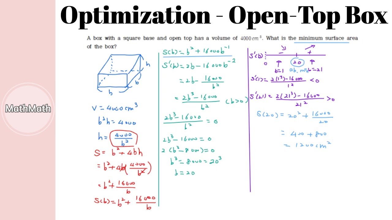 Differentiation How To Optimization Problems Open Top Box Youtube