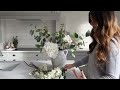 how to arrange faux white hydrangea arrangement