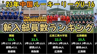 【2023 中国ルーキーリーグU-16】参加18校の新入部員数(登録人数)ランキング（新入部員・全体部員数）