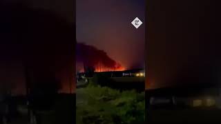 A Russian military air-field goes up in flames after a Ukrainian missile strike in northern Crimea