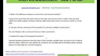 Java Interview Question And Answer Constructor and Normal Method Transient Interview