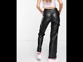 stradivarius shiny str faux leather cargo pants black women asos