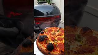 Wood fired pizza on the Weber kettle. #shorts #pizza