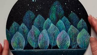 Night dreamscapes painting/ Leaf painting/ Acrylic painting