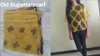 Make cute top from old dupatta/convert old dupatta into kaftan top/Reuse old clothes/DIY