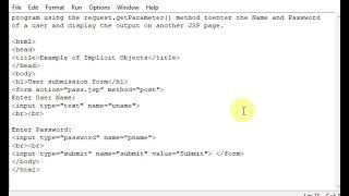 JSP program using the request.getParameter() method to enter the Name and Password