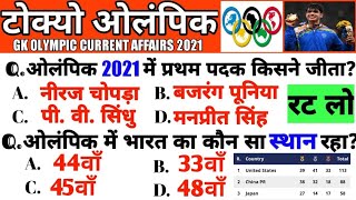 Tokyo olympics 2021 Gk current affairs important questions | टोक्यो ओलम्पिक 2021प्रश्न | tokyo gk