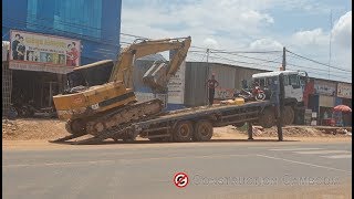 អេស្កាវ៉ាទ័រ បរឡើងឡាន cat caterpillar excavator e120b loading truck