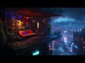 🎼neon winter balcony snowfall and dark ambient music cyberpunk loft over the city 12 hours