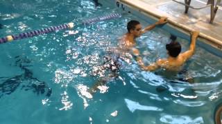 Under water swims and life-saving drills work out