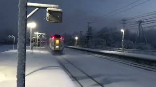 函館本線 早朝の大沼駅を通過する特急北斗1号