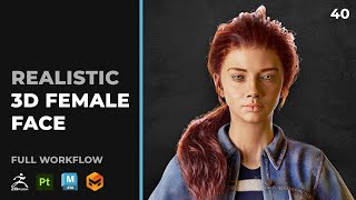 40 HAIR BASE GUIDE 01 IN ZBRUSH REALISTIC 3D FEMALE FACE