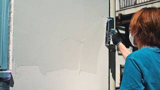 The process of a female plasterer making a mortar table. Beautiful finish and skill.