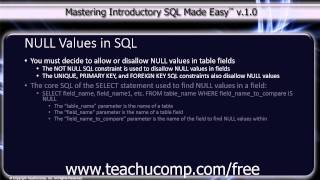 SQL Training - Structured Query Language Tutorial - NULL Values in SQL Lesson