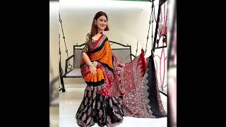 *Ajrakh With Bandhej Modaal silk Saree With Ajrakh Side Border*