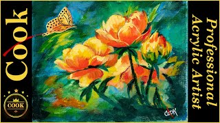 Yellow Wild Flowers and Butterfly Acrylic Painting Tutorial for Beginner and Advanced Artists