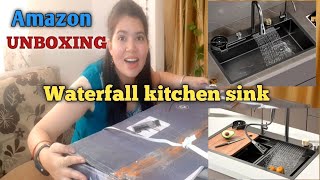 Amazon kitchen sink unboxing/ ANTI SCRATCH Integrated Waterfall Pull-down Faucet Set with Cup washer