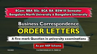 Order Letters: BCom/ BA/ BSc, 3rd Sem