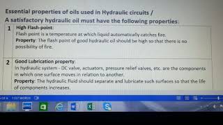 3rd year Mech. Dip., IFP, Basics of oil hydraulic sys, Properties of oils used in hydraulic circuits