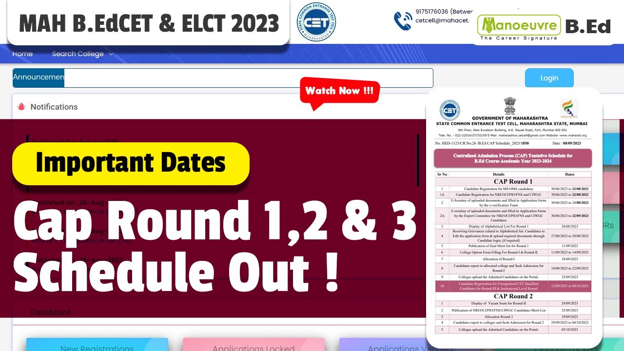 MAH B.EDCET & ELCT 2023 - CAP Round Schedule Out | Important Dates ...