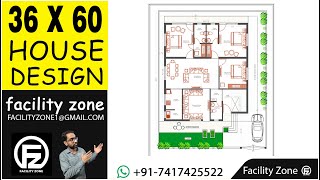 36 x 60 House Plan | Ghar Ka Naksha | Modern House Design  | Facility Zone |  3 Bed Room Set