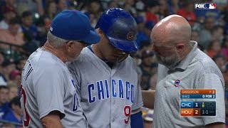 CHC@HOU: Baez gets visit from the trainer, stays in